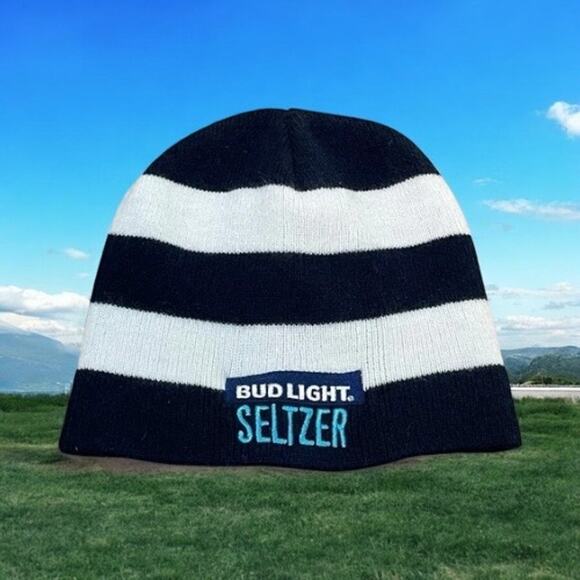 Bud Light Seltzer Mens OS Beanie Hat Cap Knit Budweiser Beer Promo Merch Stripe - Picture 1 of 9
